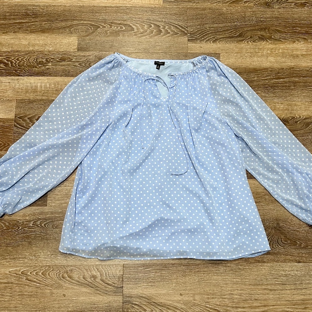 Talbot’s Women’s Blue Polka Dot Lined Long Sheer Sleeve Blouse XL